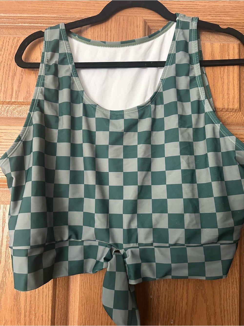 Green Checkered Tie-Front Swim Top and Bottom